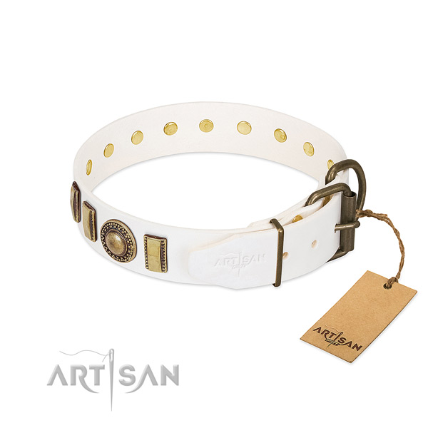 Quality full grain natural leather dog collar handcrafted for your dog