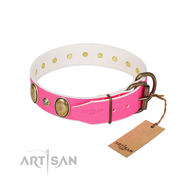 Daily walking best quality natural genuine leather dog collar