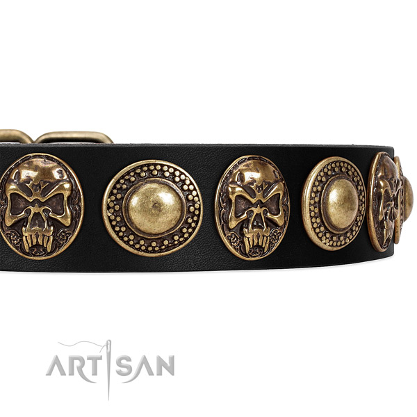Genuine leather dog collar with decorations for everyday walking