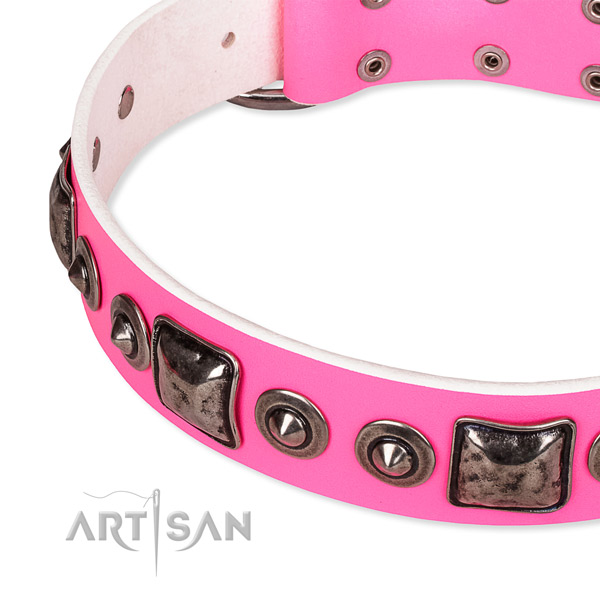 Soft natural genuine leather dog collar made for your lovely dog
