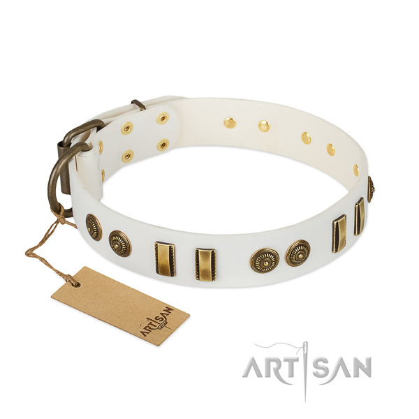 Durable studs on natural leather dog collar for your doggie