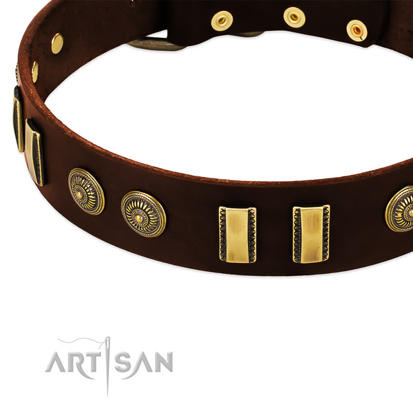 Corrosion proof D-ring on full grain leather dog collar for your pet