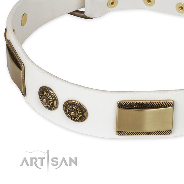 Durable traditional buckle on full grain natural leather dog collar for your four-legged friend
