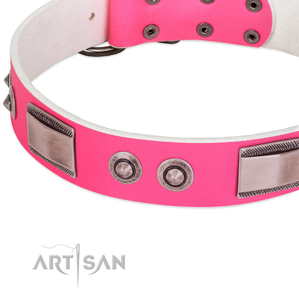 Inimitable genuine leather collar with decorations for your canine