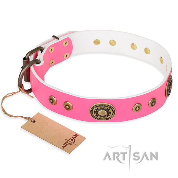 Full grain natural leather dog collar made of soft material with durable traditional buckle