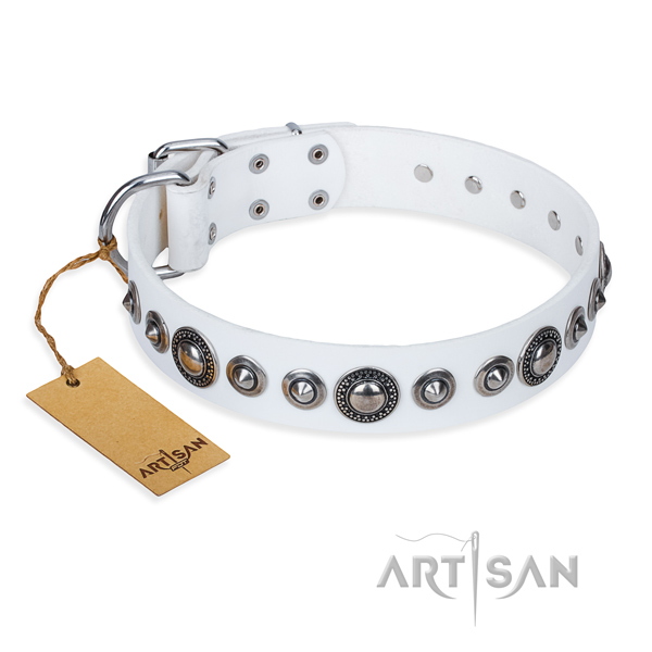 Genuine leather dog collar made of soft material with durable hardware
