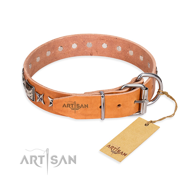 Top quality adorned dog collar of genuine leather