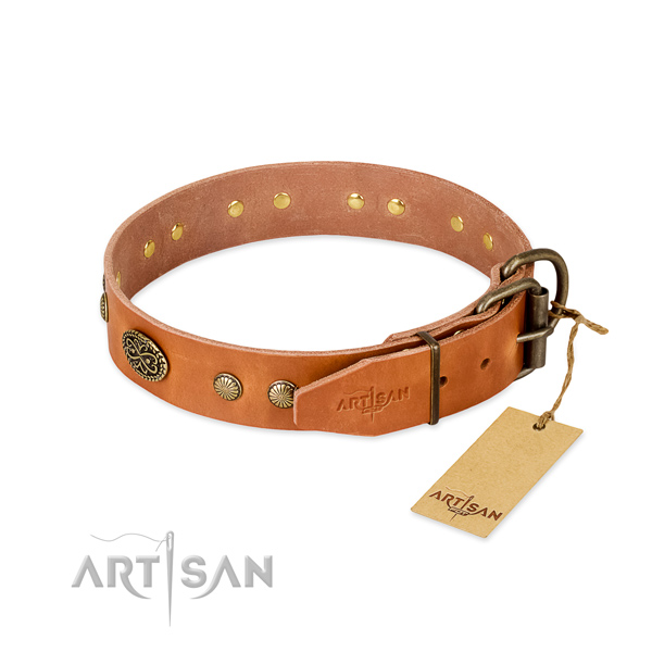 Corrosion proof hardware on full grain genuine leather dog collar for your doggie