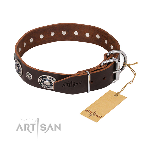 Soft natural genuine leather dog collar handcrafted for comfortable wearing