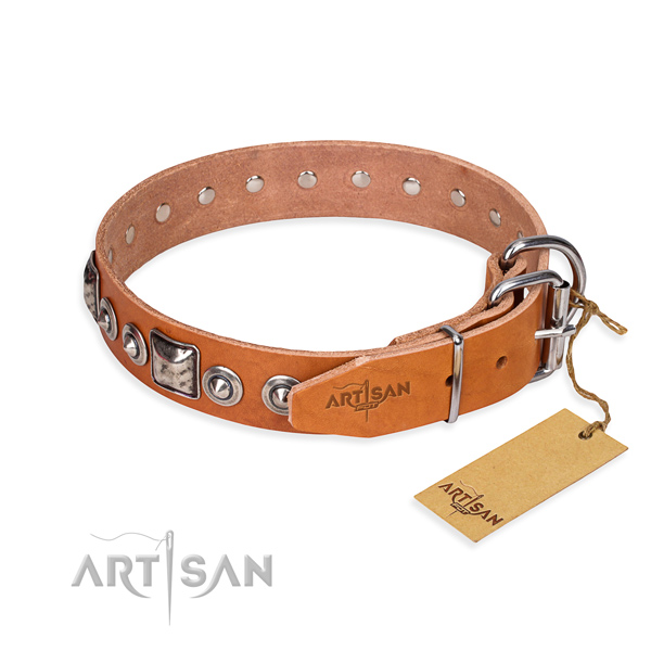 Full grain genuine leather dog collar made of best quality material with rust resistant embellishments