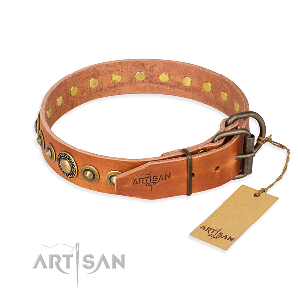 High quality full grain genuine leather dog collar handmade for easy wearing