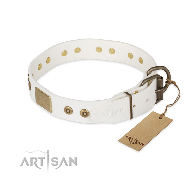 Full grain natural leather dog collar with corrosion proof traditional buckle and studs
