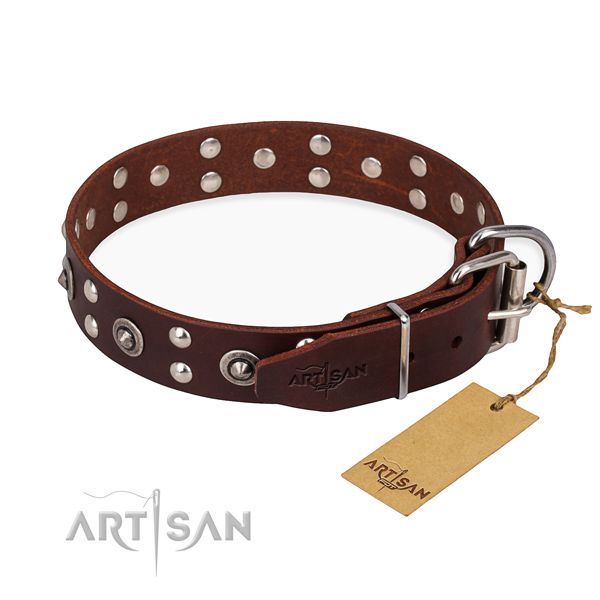 Reliable hardware on full grain genuine leather collar for your impressive pet