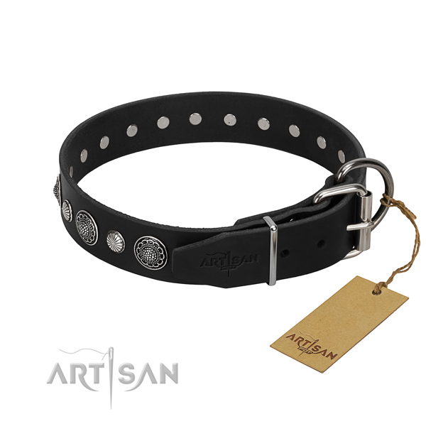 Strong genuine leather dog collar with fashionable studs