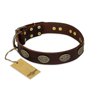 "Chocolate kiss" FDT Artisan Leather dog Collar with Old Bronze Look Oval Plates "Chocolate kiss" FDT Artisan Leather dog Collar with Old Bronze Look Oval Plates