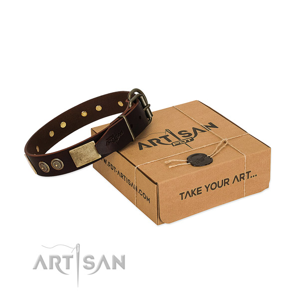Durable embellishments on full grain genuine leather dog collar for your dog