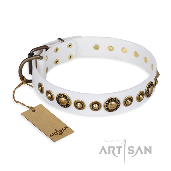 Gentle to touch natural genuine leather collar made for your doggie