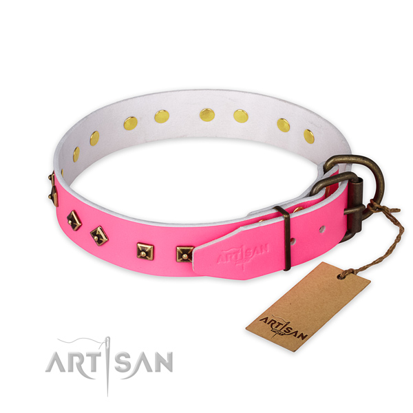 Rust-proof buckle on full grain leather collar for daily walking your doggie
