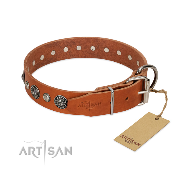 Top notch full grain genuine leather dog collar with corrosion resistant fittings