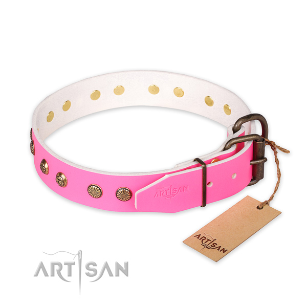 Reliable D-ring on leather collar for your attractive doggie