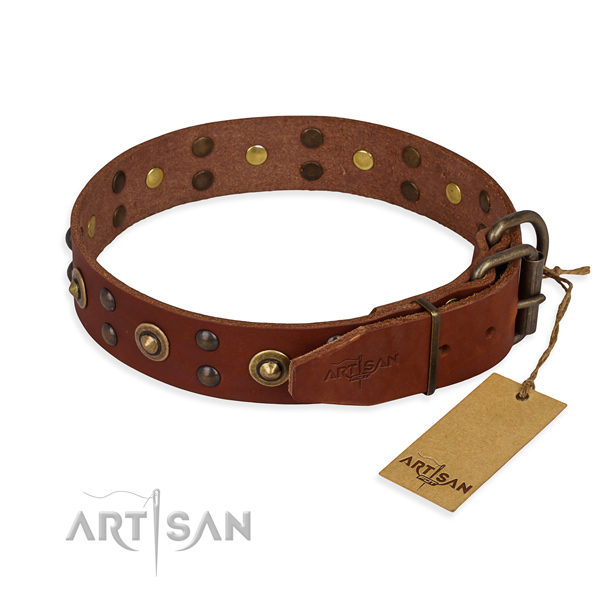 Corrosion resistant D-ring on full grain leather collar for your beautiful dog