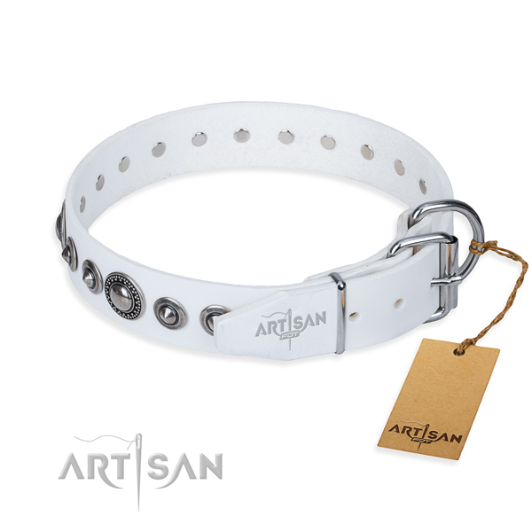 Full grain genuine leather dog collar made of top notch material with durable decorations