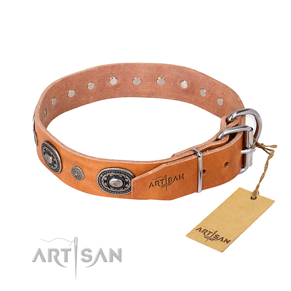 Flexible full grain genuine leather dog collar crafted for everyday walking