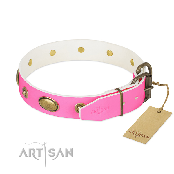 Strong D-ring on full grain leather dog collar for your pet