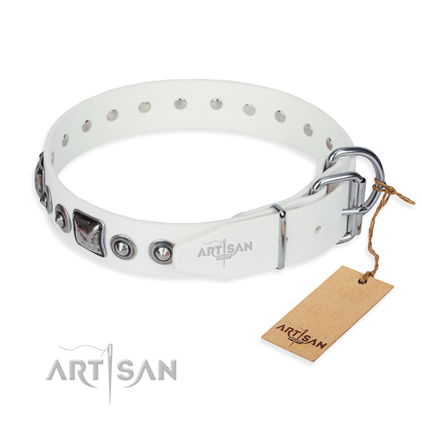 Top rate full grain natural leather dog collar crafted for basic training
