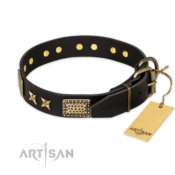 Strong fittings on full grain natural leather collar for your handsome four-legged friend