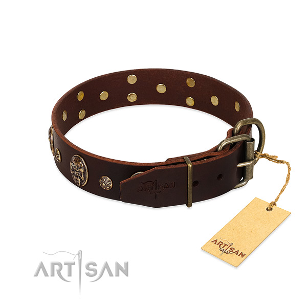 Corrosion resistant fittings on full grain leather dog collar for your pet