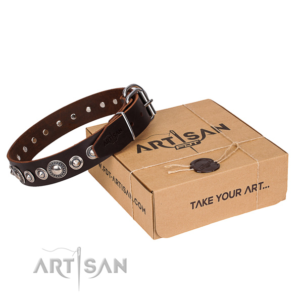 Full grain leather dog collar made of top rate material with corrosion proof fittings