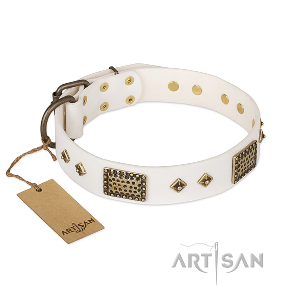 Easy wearing full grain natural leather dog collar for fancy walking