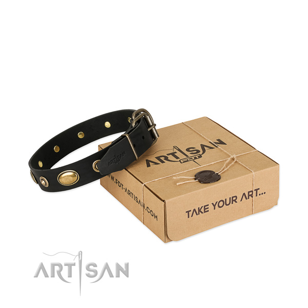 Reliable decorations on natural leather dog collar for your pet