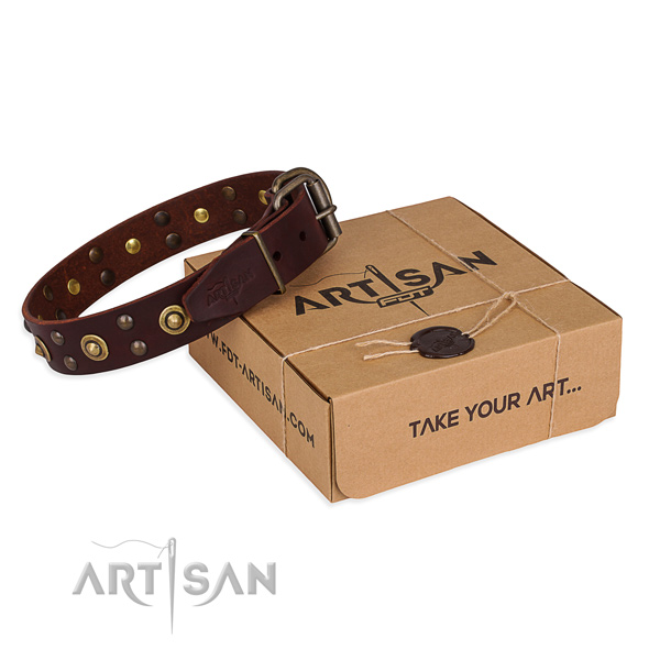 Reliable traditional buckle on genuine leather collar for your lovely dog