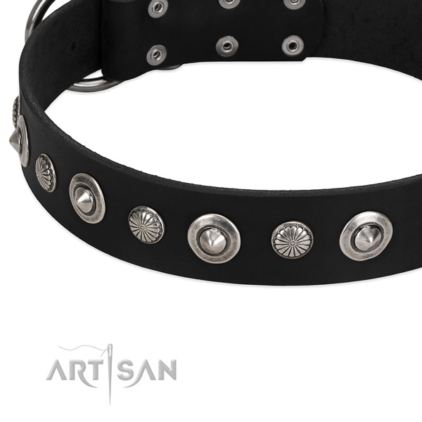 Inimitable embellished dog collar of best quality full grain leather