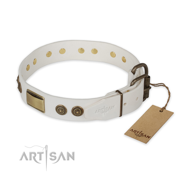 Durable fittings on genuine leather collar for daily walking your dog