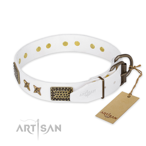 Reliable traditional buckle on full grain genuine leather collar for your lovely pet