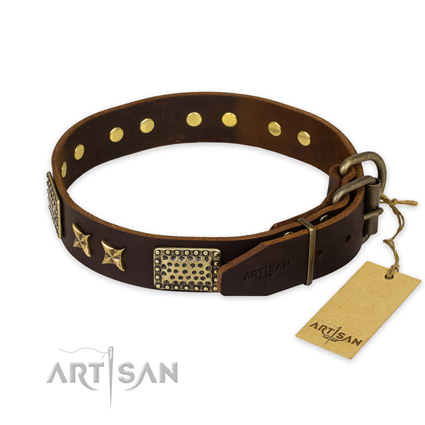 Corrosion proof fittings on genuine leather collar for your attractive dog