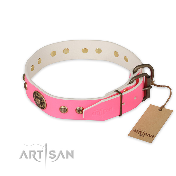 Corrosion proof buckle on full grain genuine leather collar for everyday walking your doggie