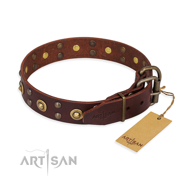 Corrosion proof fittings on genuine leather collar for your stylish canine