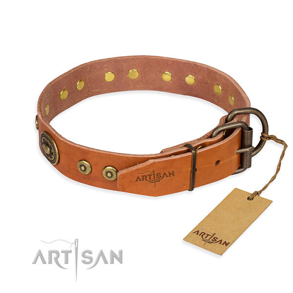 Natural genuine leather dog collar made of top rate material with rust-proof studs