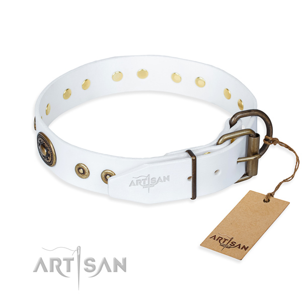 Leather dog collar made of high quality material with corrosion resistant decorations