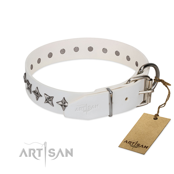 Quality full grain genuine leather dog collar with inimitable embellishments