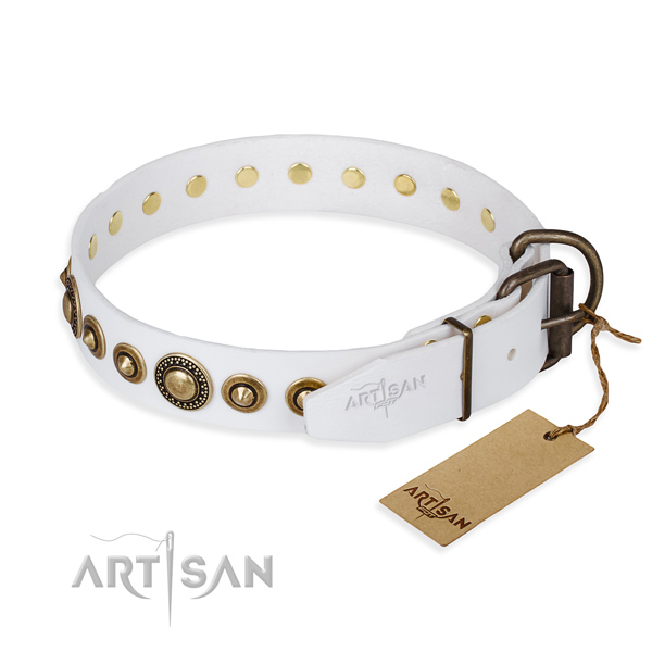 High quality full grain leather dog collar handmade for easy wearing