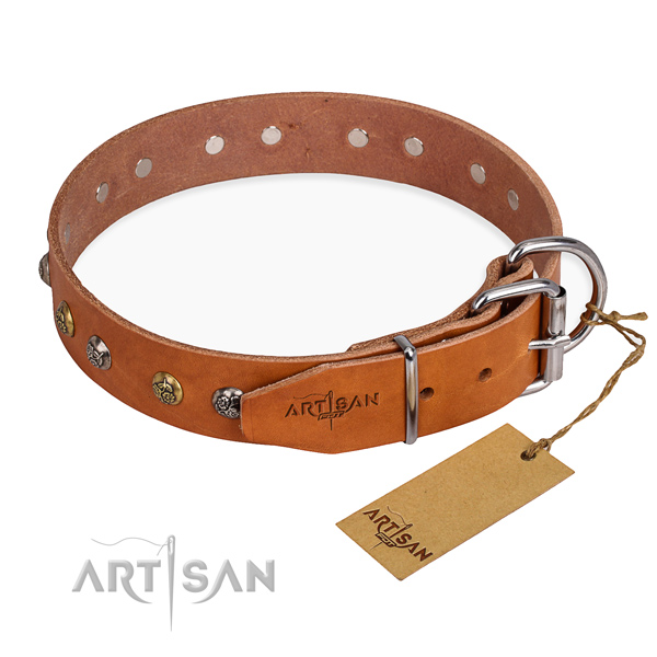 Reliable full grain genuine leather dog collar made for fancy walking