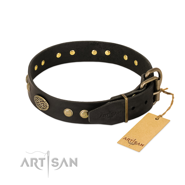 Rust resistant D-ring on full grain natural leather dog collar for your canine