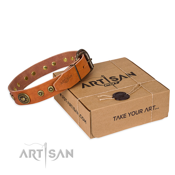 Leather dog collar made of quality material with corrosion proof D-ring