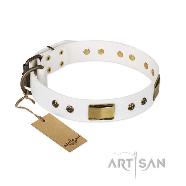 Adorned natural genuine leather collar for your pet