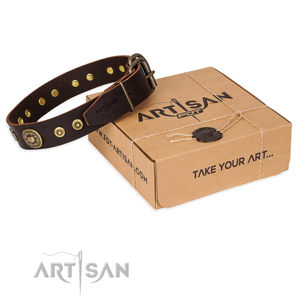 Natural genuine leather dog collar made of best quality material with rust-proof D-ring